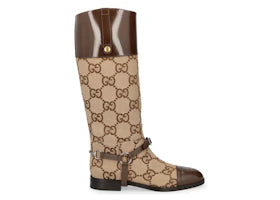 Gucci GG Round Toe Knee-High Boots Beige Brown (Women's)