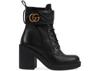 Gucci GG Strap Matelassé Stepp-Ankle-Boots aus Leder, Schwarz (Damen)