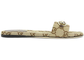 Gucci Horsebit Slide Sandal Beige Dark Brown GG Canvas (Women's) - authentic Gucci sneakers