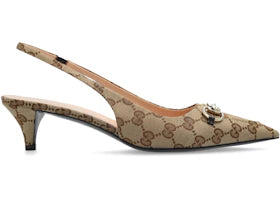 Gucci Horsebit Slingback Pumps Beige Canvas (Women's) - vue 360