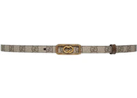 Gucci Interlocking G Buckle Thin Belt Beige Ebony