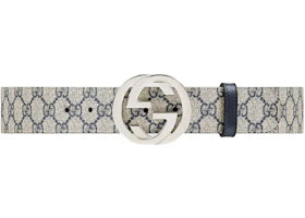 Gucci Interlocking G Palladium Buckle Belt GG Supreme 1.5"W Beige/Blue - vue 360