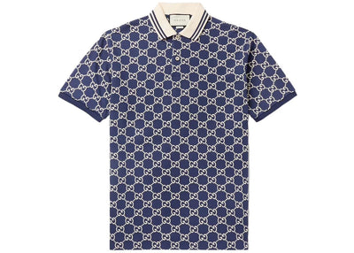 Gucci Logo-Embroidered Cotton Blend Polo Navy