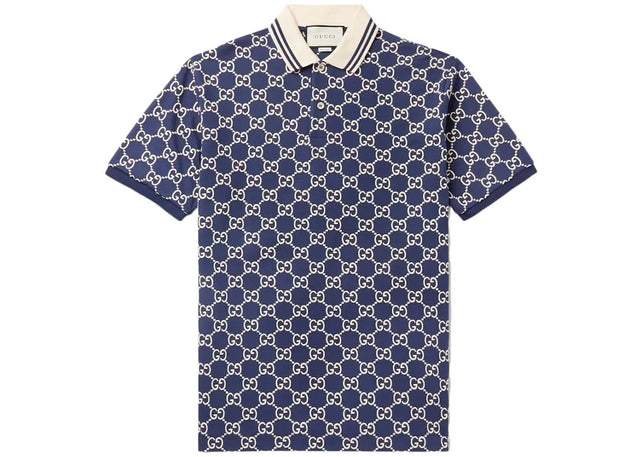Gucci Logo-Embroidered Cotton Blend Polo Navy