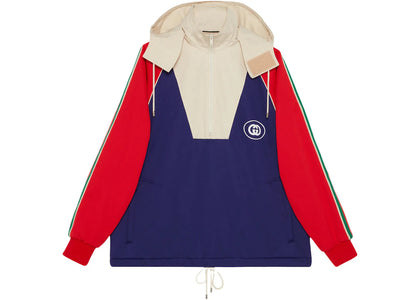 Gucci Logo Half Zip Jacket Blue Red White - authentic Gucci apparel
