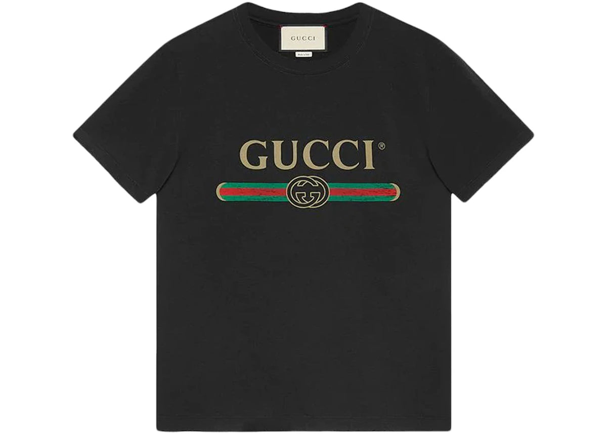 Gucci Logo Washed Print T-shirt Black - vue secondaire A