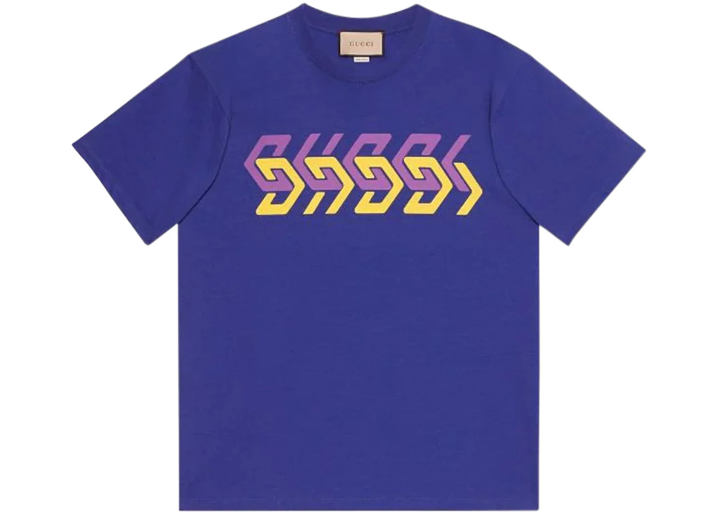 Gucci Mirror Logo-Print Short-Sleeve T-shirt Blue/Purple/Yellow - vue 360