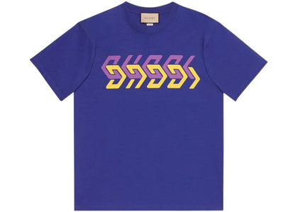 Gucci Mirror Logo-Print Short-Sleeve T-shirt Blue/Purple/Yellow - authentic Gucci apparel