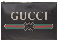 Gucci Portfolio aus Leder mit Print, groß, schwarz