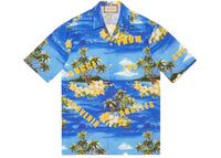 Gucci Printed Cotton Poplin Bowling Shirt Blue/Green/Yellow