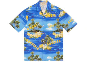 Gucci Printed Cotton Poplin Bowling Shirt Blue/Green/Yellow