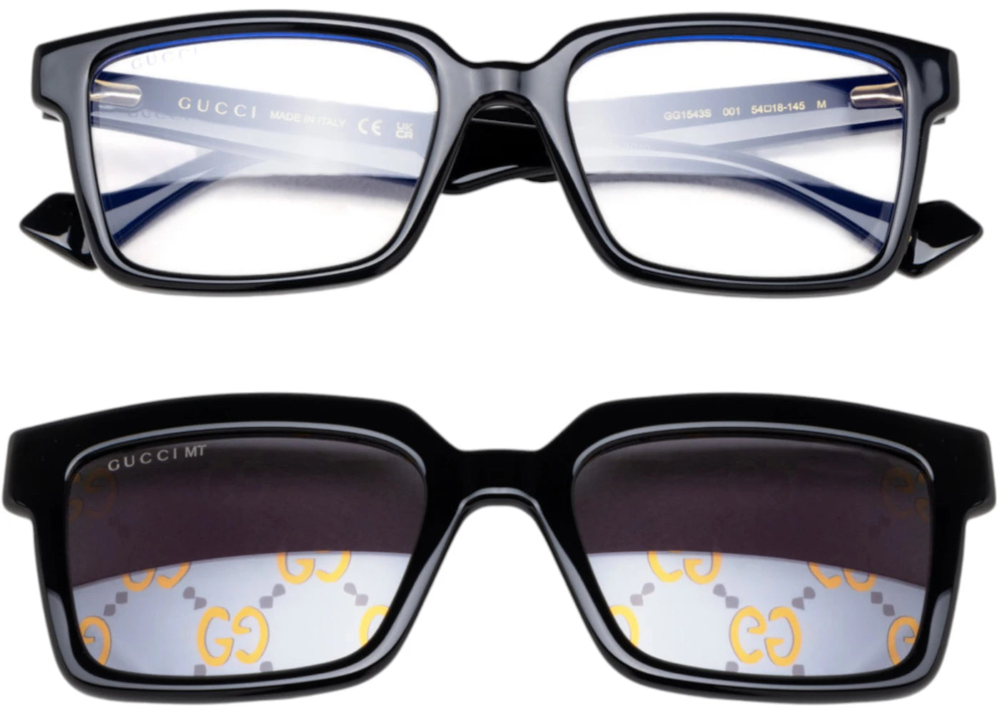 Gucci Rectangle Sunglasses Black Clip On Brown (GG1543S-001-54) - vue 360