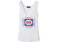 Gucci Rib Cotton Gucci Print Tank Top White