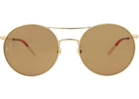 Gucci Round-Frame Metal Sunglasses Gold Gold Brown (GG0680S-30008569-003) - vue 360