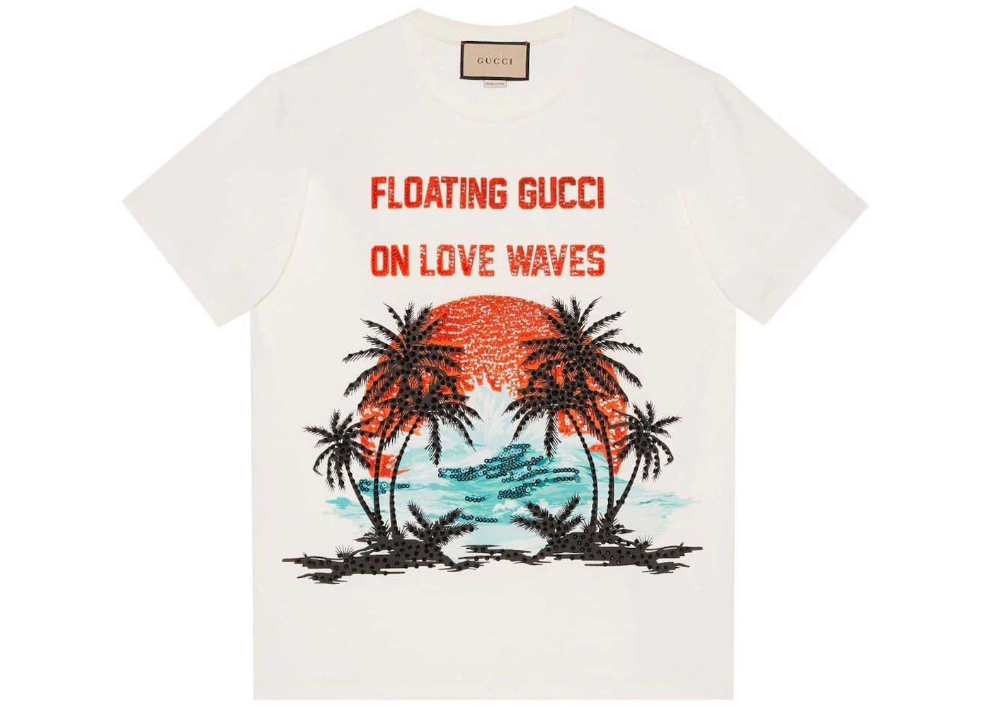 Gucci Sequinned Slogan-Print T-Shirt White - vue 360