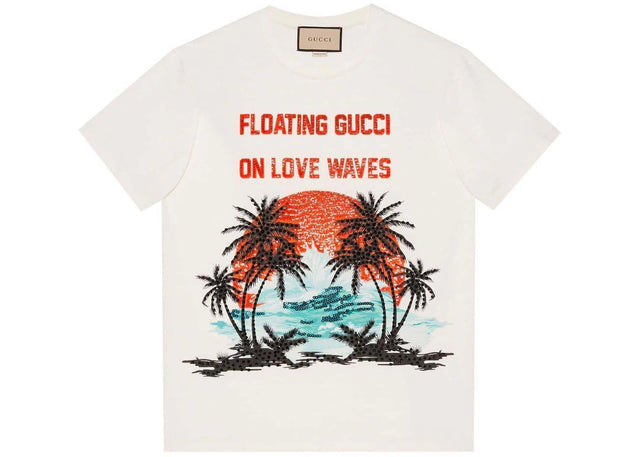 Gucci Sequinned Slogan-Print T-Shirt White