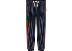 Gucci Shiny Jersey Pant With Web Blue - authentic Gucci apparel