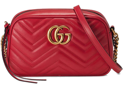 Gucci GG Marmont Camera Bag Matelasse Small Hibiscus Red - authentic Gucci product