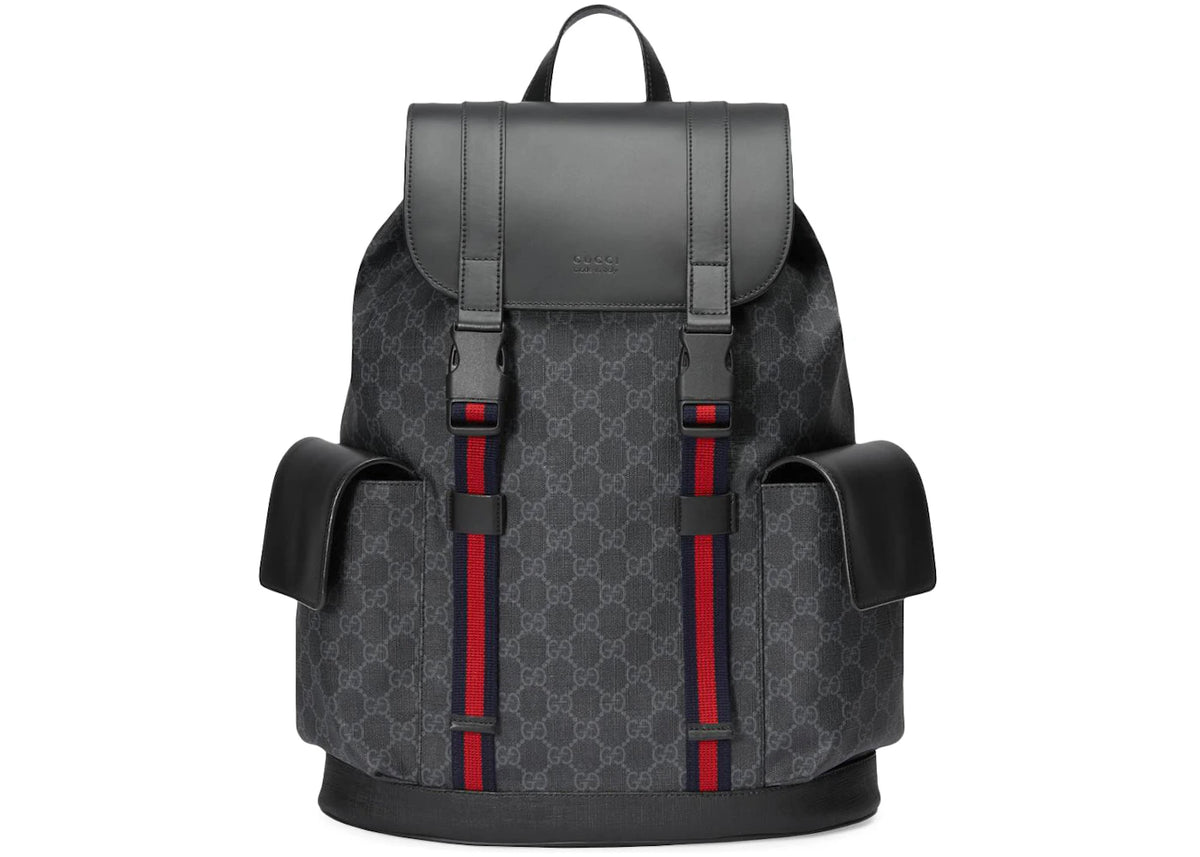 Gucci Soft Backpack GG Supreme Blue/Red Web Black/Grey - vue 360