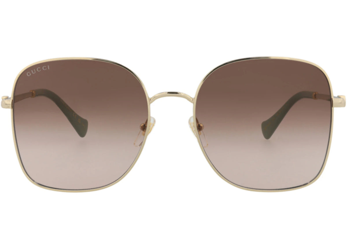 Gucci Square-Frame Metal Sunglasses Gold Gold Brown (GG1143S-30012737-002) - vue secondaire A