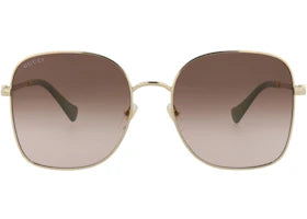 Gucci Square-Frame Metal Sunglasses Gold Gold Brown (GG1143S-30012737-002) - vue 360