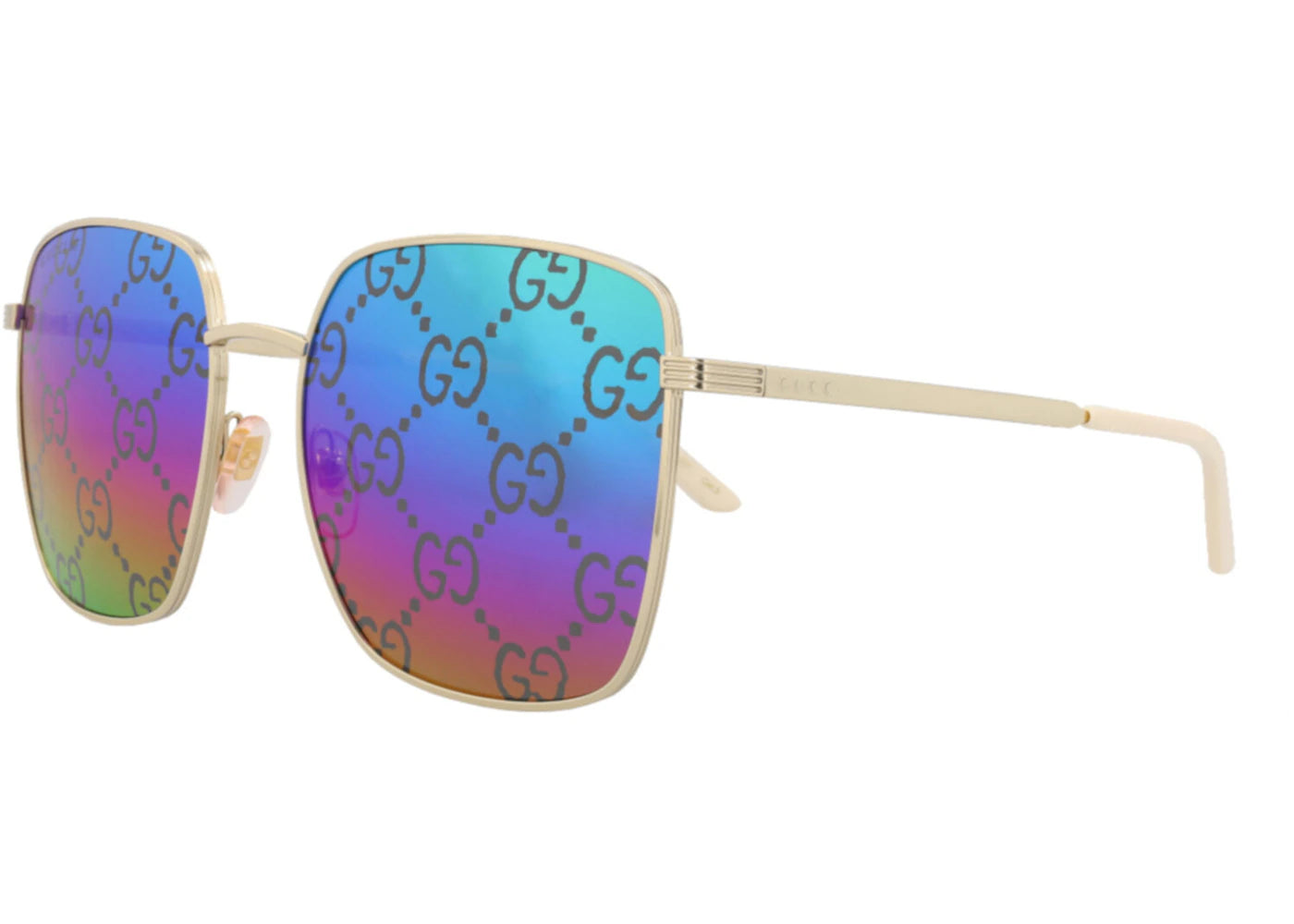 Gucci Square-Frame Metal Sunglasses Gold Gold Multicolor (GG0802S-30009504-004) - vue secondaire B