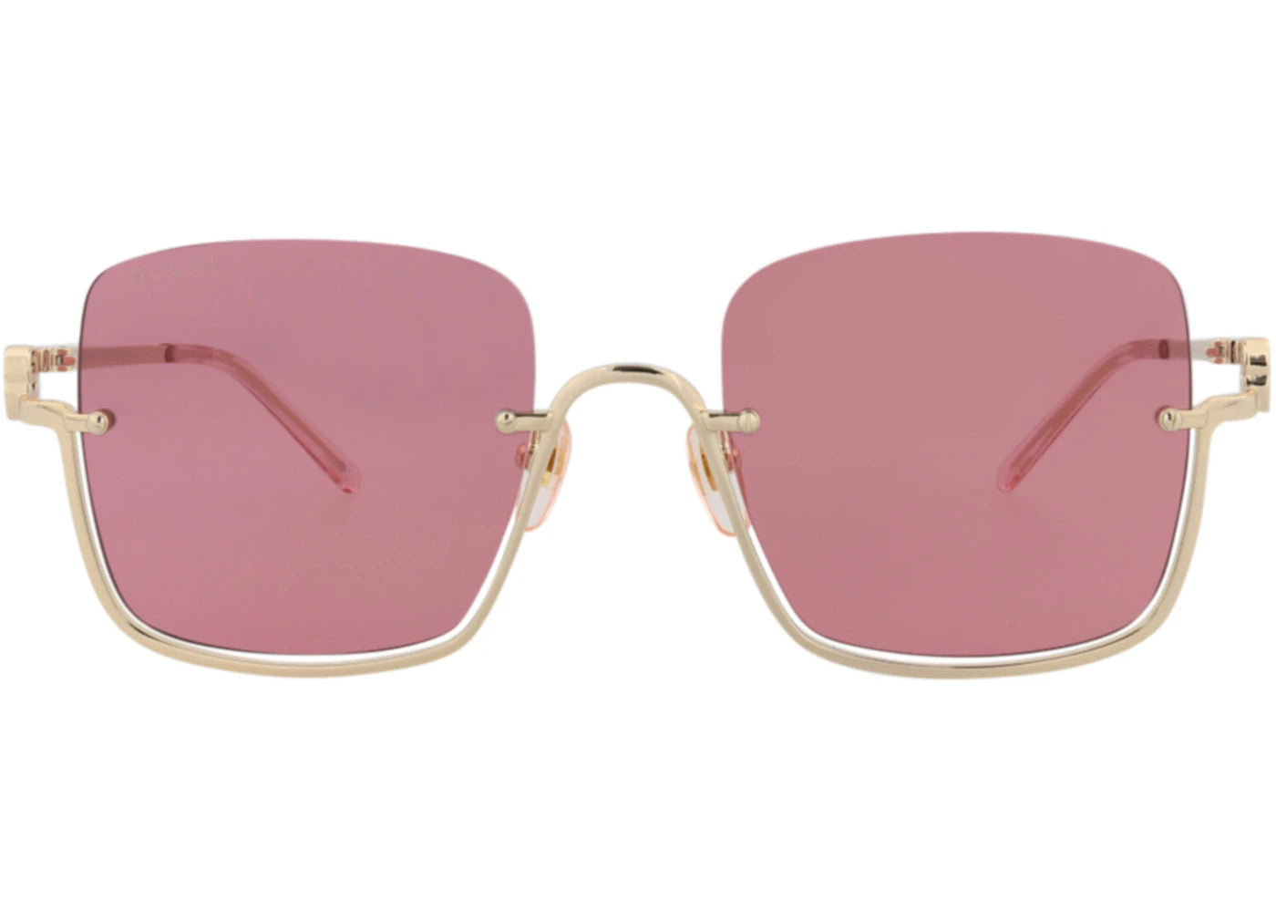 Gucci Square-Frame Metal Sunglasses Gold/Gold/Red (GG1279S-30013846-003) - vue 360