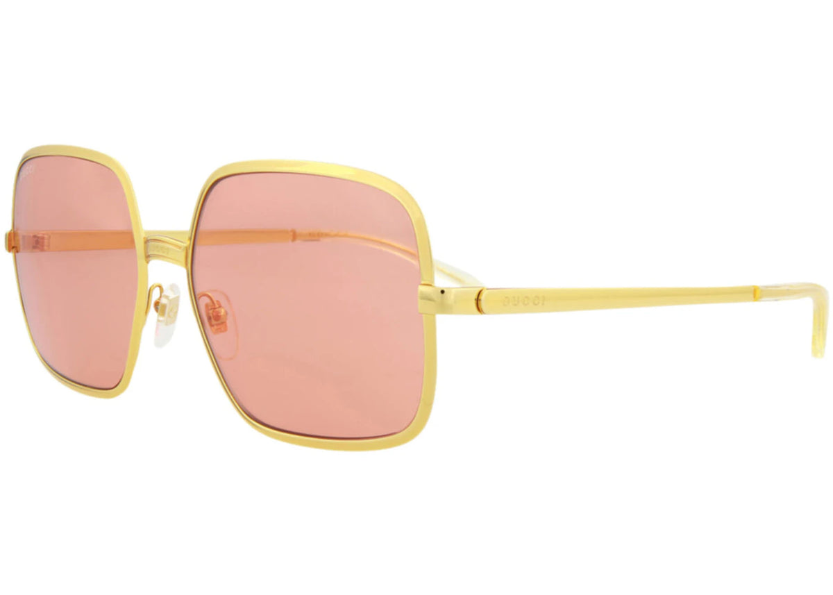 Gucci Square-Frame Metal Sunglasses Gold/Red (GG1063S-30012261-001-70048) - vue secondaire B