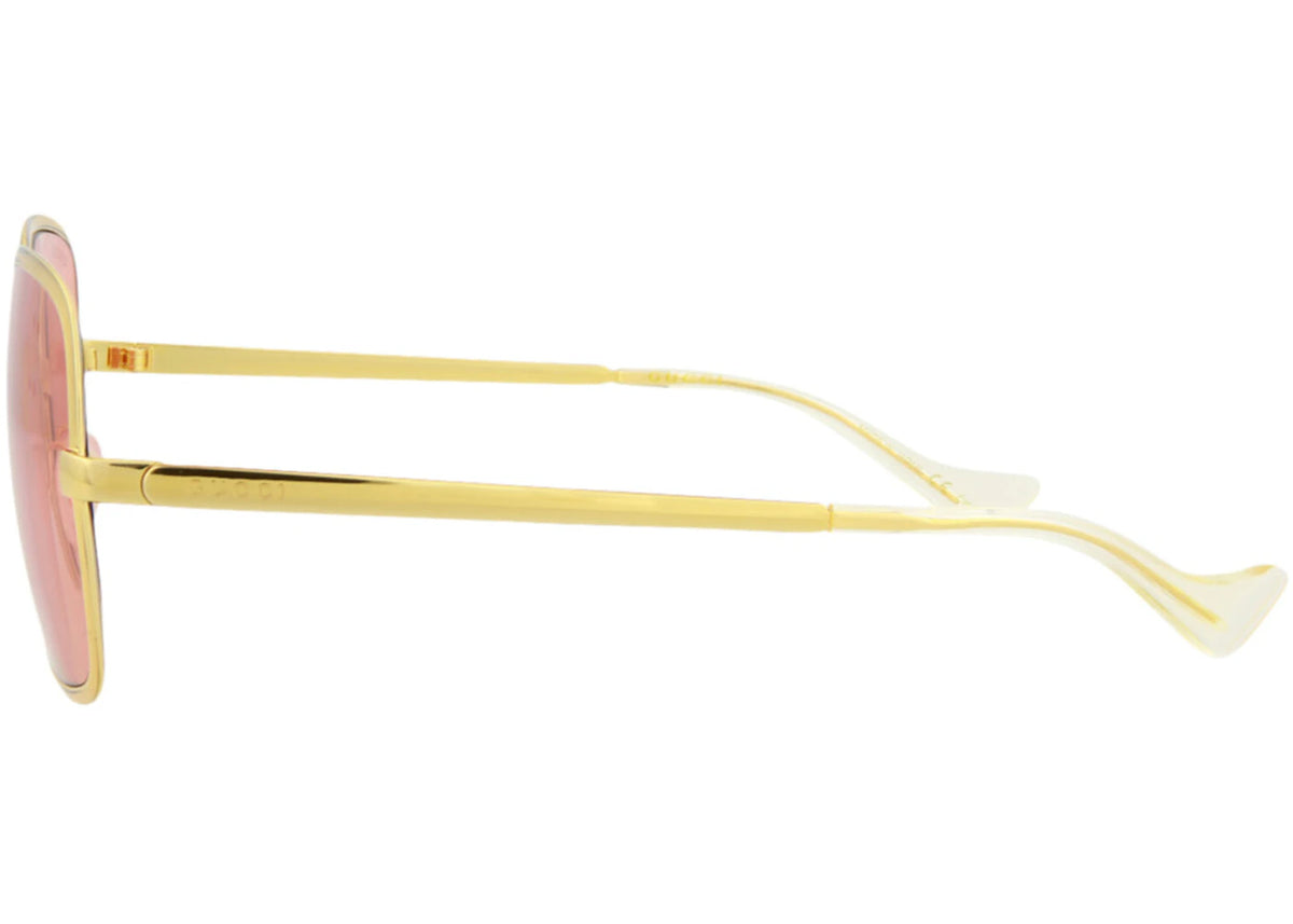 Gucci Square-Frame Metal Sunglasses Gold/Red (GG1063S-30012261-001-70048) - vue secondaire B