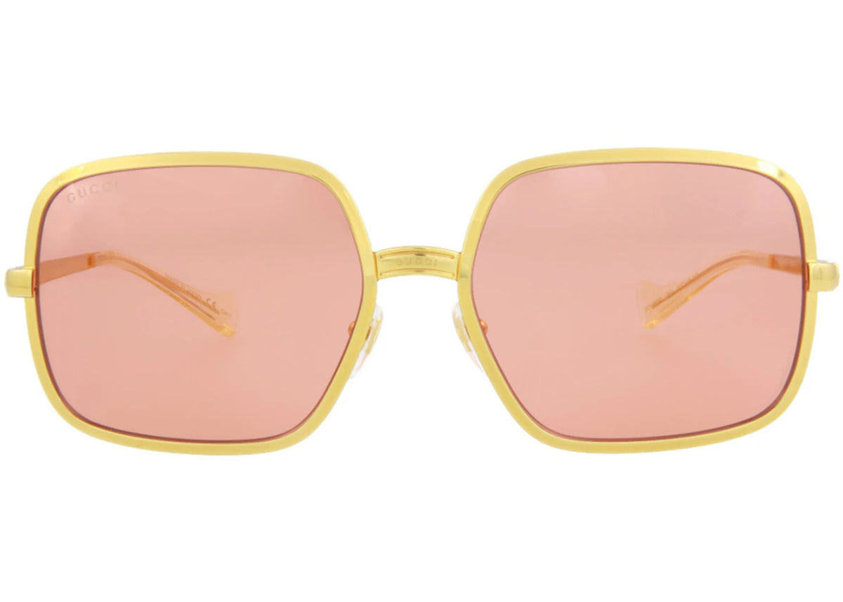 Gucci Square-Frame Metal Sunglasses Gold/Red (GG1063S-30012261-001-70048) - vue secondaire A