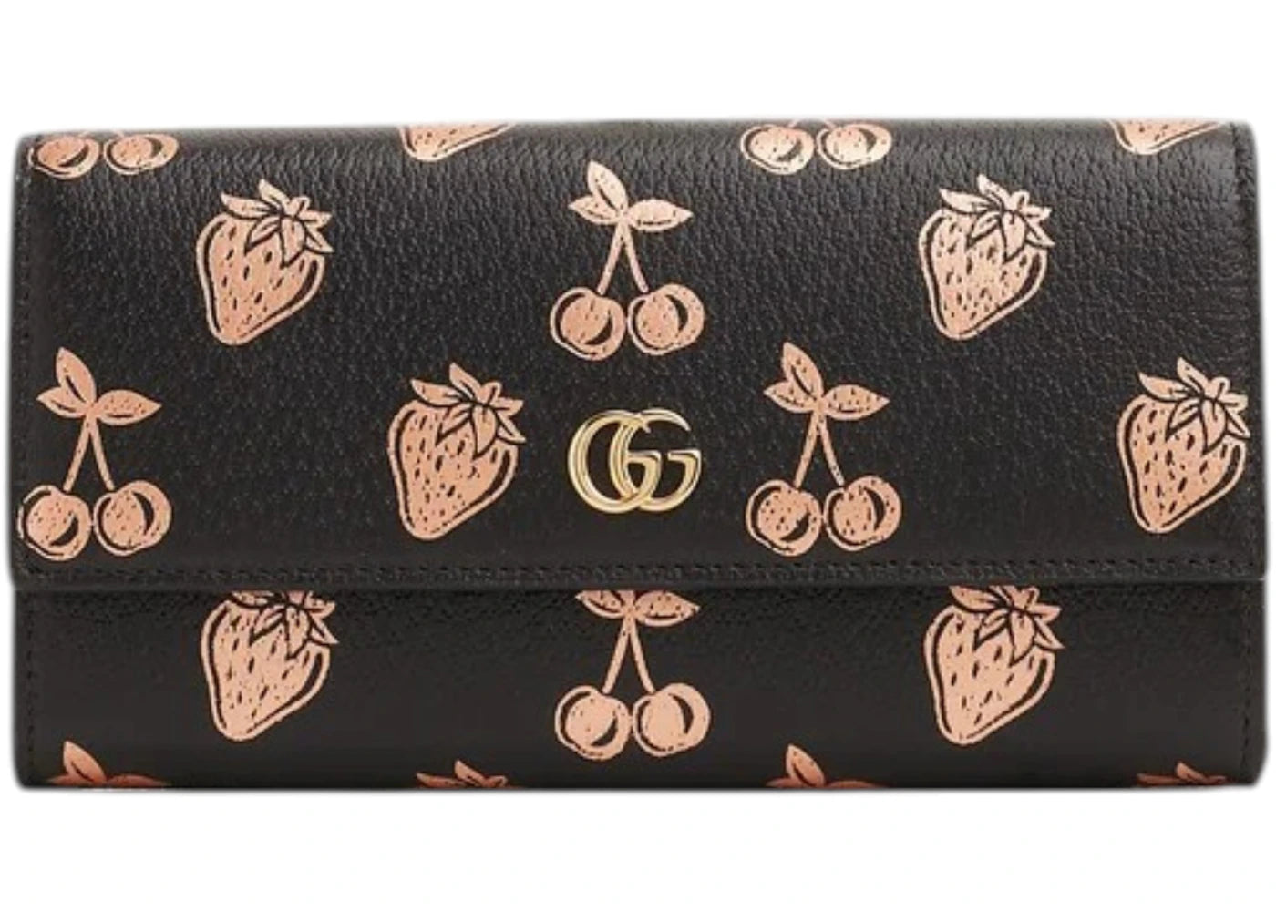Gucci Strawberry Cherry GG Long Wallet Black Rose Gold - vue 360