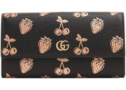 Gucci Strawberry Cherry GG Long Wallet Black Rose Gold - authentic Gucci product