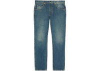 Gucci Tapered Fit Washed Marbled Denim Jeans Stonewashed Blue