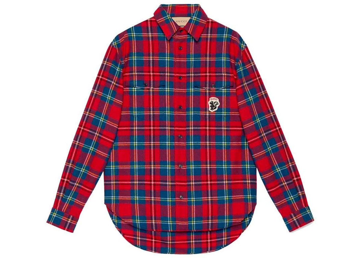 Gucci Tartan Skunk-Patch Shirt Red - vue secondaire A