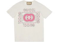Gucci Women's Oversized Vintage Logo Print T-Shirt Off White/Pink/Green