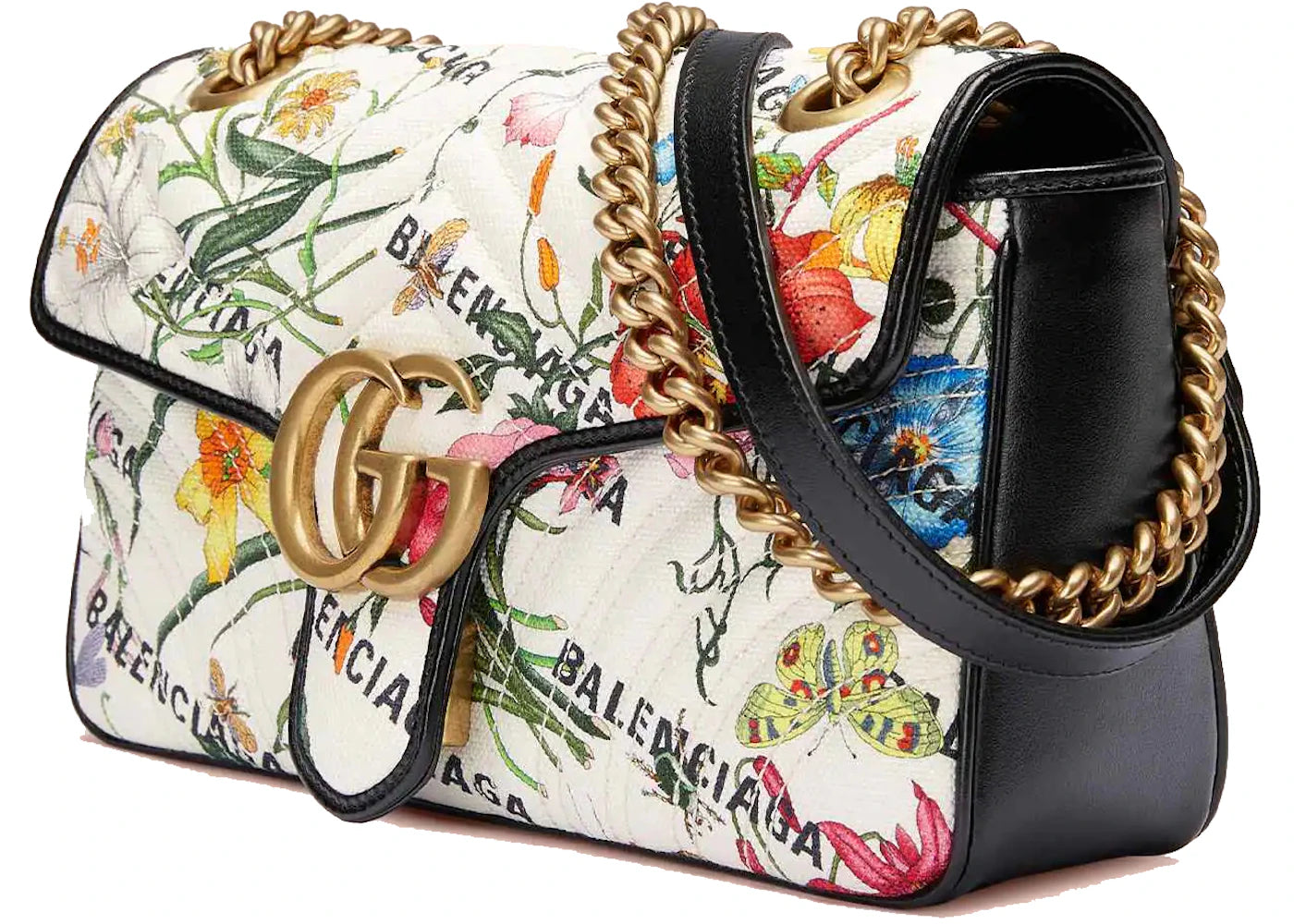 Gucci x Balenciaga The Hacker Project Kleine GG Marmont Tasche Weiß Flora - vue secondaire A