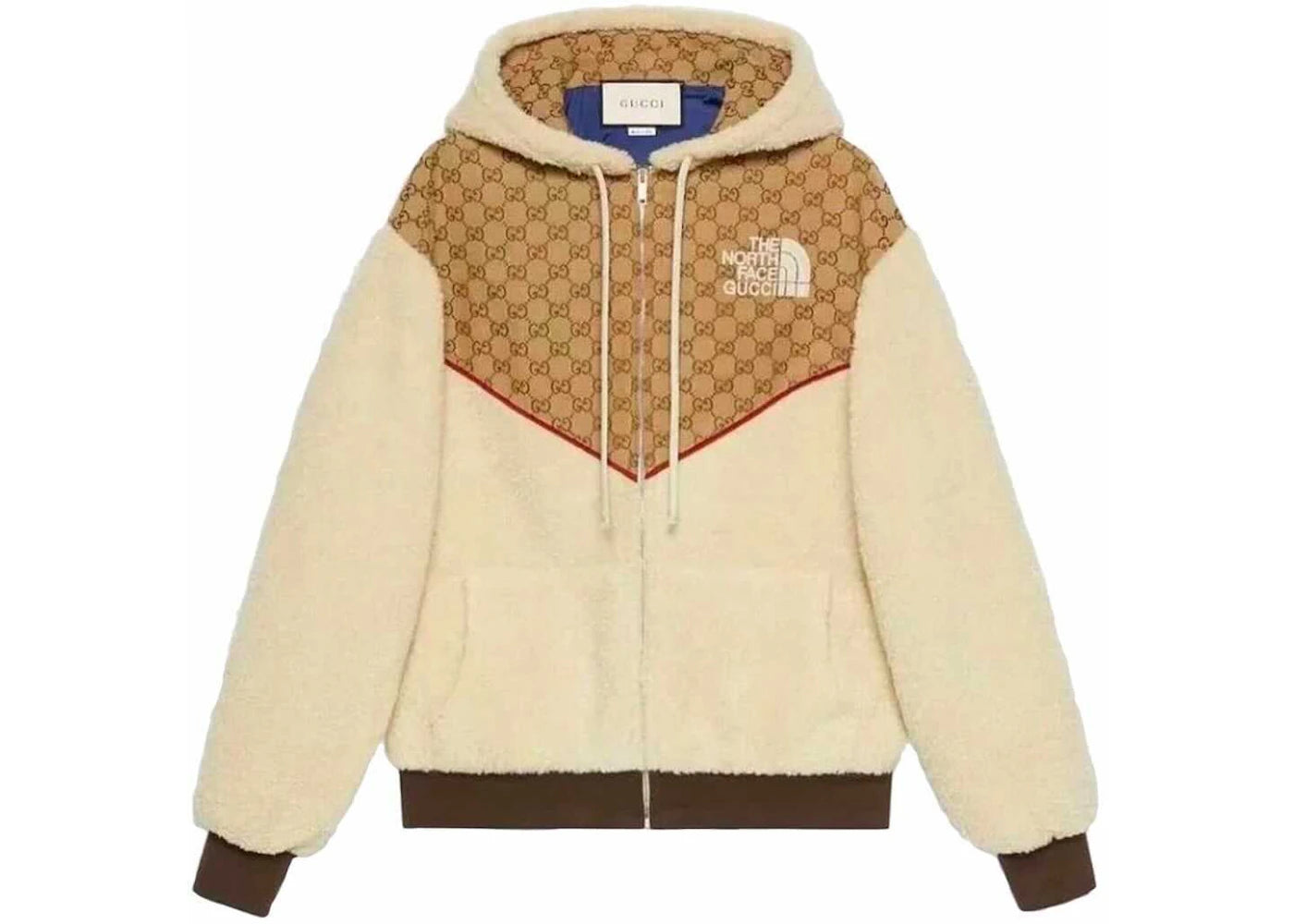 Gucci x The North Face GG Canvas Shearling Jacket Beige - vue 360