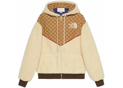 Gucci x The North Face GG Canvas Shearling Jacket Beige - authentic Gucci apparel