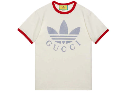 Gucci x adidas Cotton Jersey T-Shirt White/Red - authentic Gucci apparel