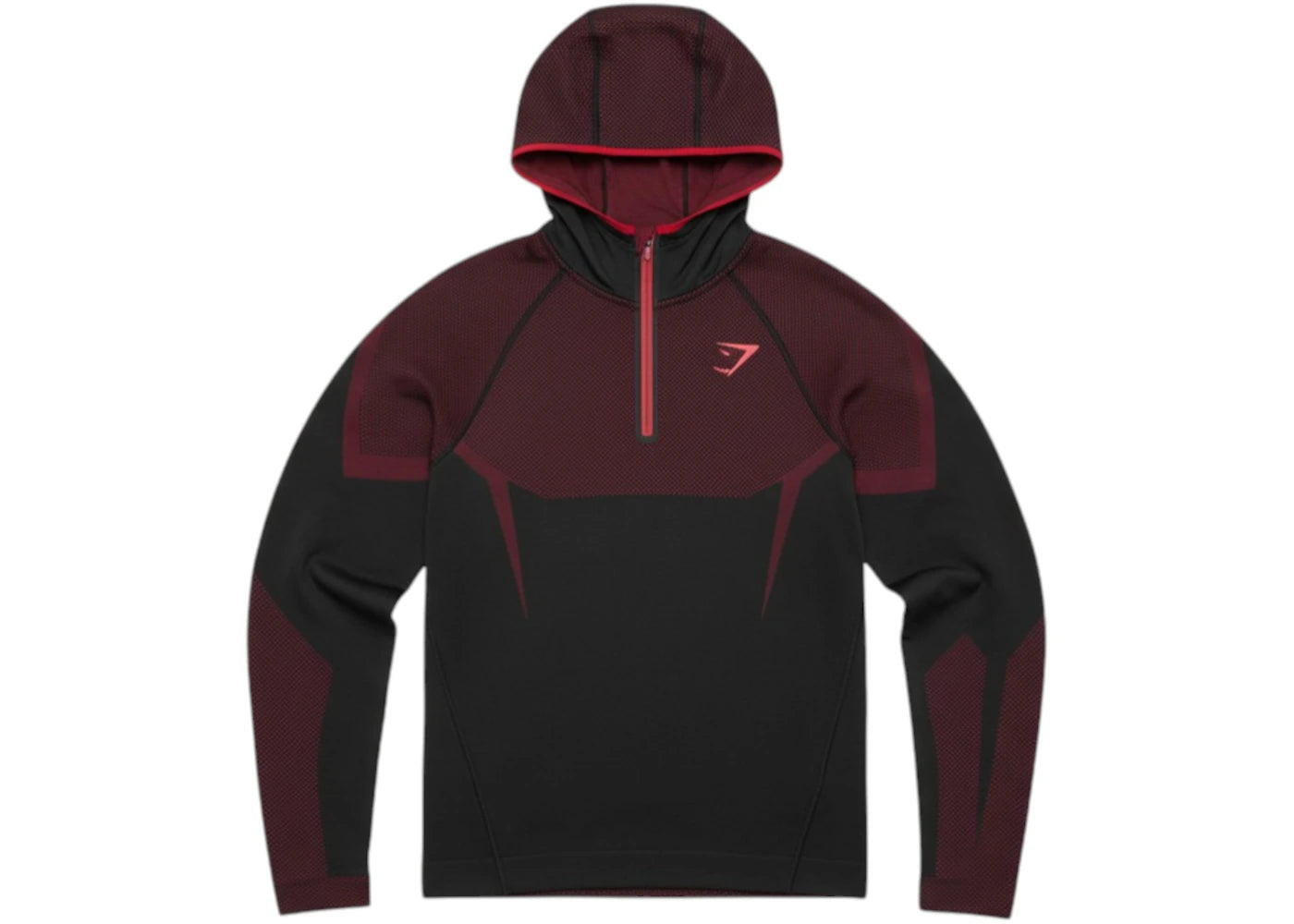 Gymshark Onyx 5.0 Seamless Hoodie Black/Carmine Red - vue 360
