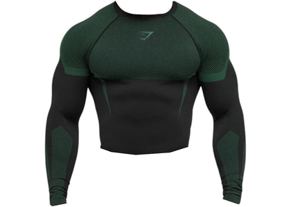 Gymshark Onyx 5.0 Seamless Longsleeve T-shirt Black/Lift Green - authentic Gymshark apparel