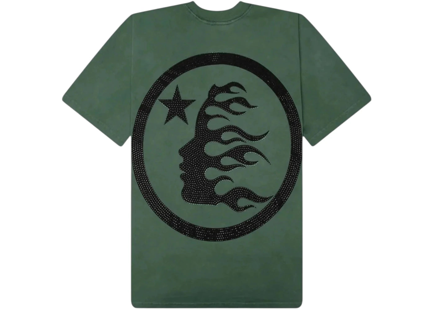 Hellstar Classic Logo Rhinestones Tee Green - vue secondaire B
