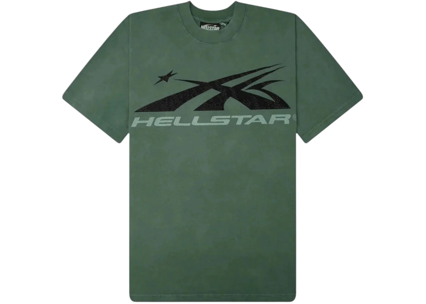 Hellstar Classic Logo Rhinestones Tee Green - vue secondaire A