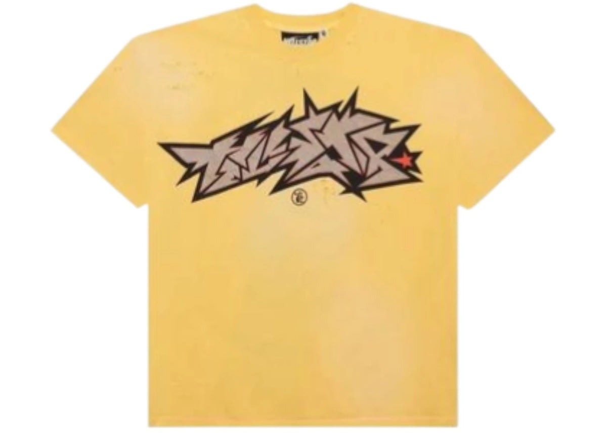Hellstar Cracked Logo Print T-Shirt Yellow - vue secondaire A