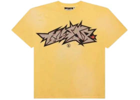 Hellstar Cracked Logo Print T-Shirt Yellow