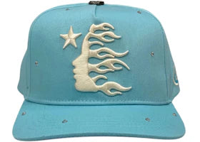 Hellstar OG Logo Rhinestone Snapback Hat Baby Blue - vue 360
