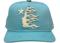 Hellstar OG Logo Rhinestone Snapback Hat Baby Blue