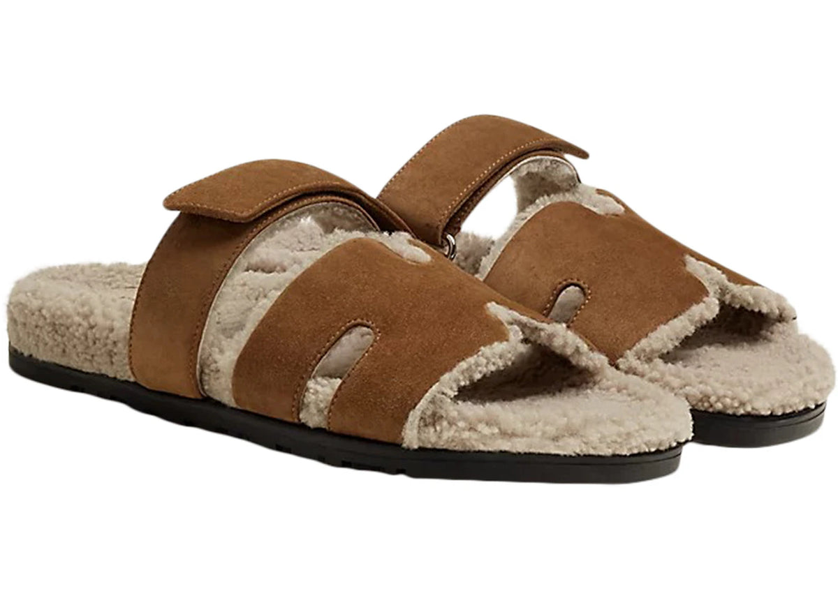 Hermes Chypre Sandal Brun Fume Suede Woolskin (M) - vue secondaire B