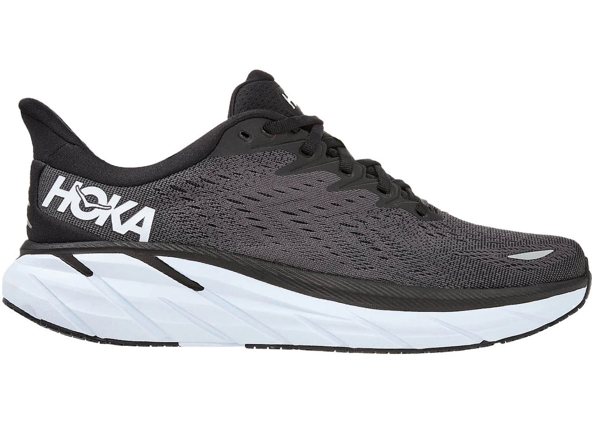 Hoka One One Clifton 8 Black White (Wide) - vue 360