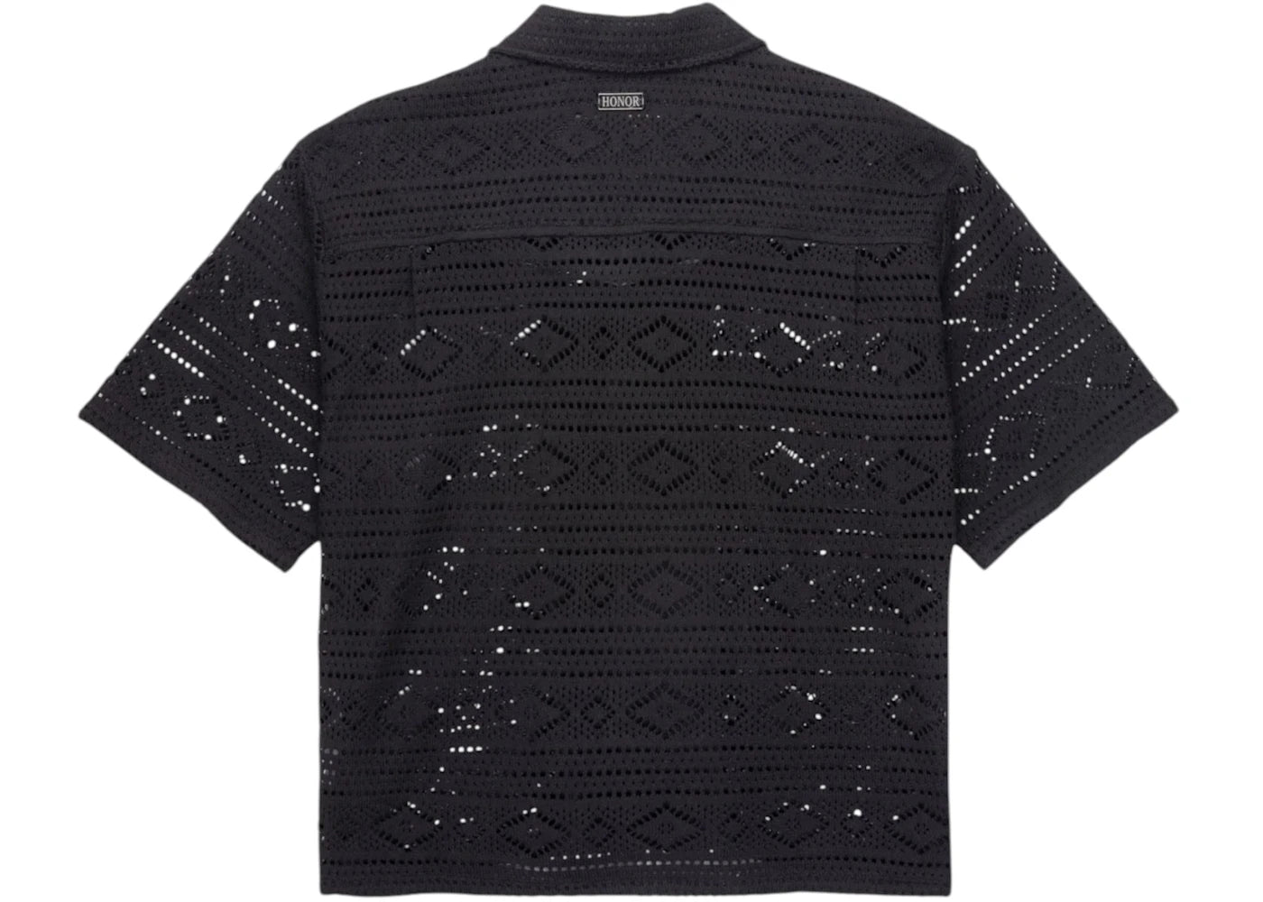 Honor The Gift Pointelle Crochet Camp Collar Shirt Black - vue secondaire B